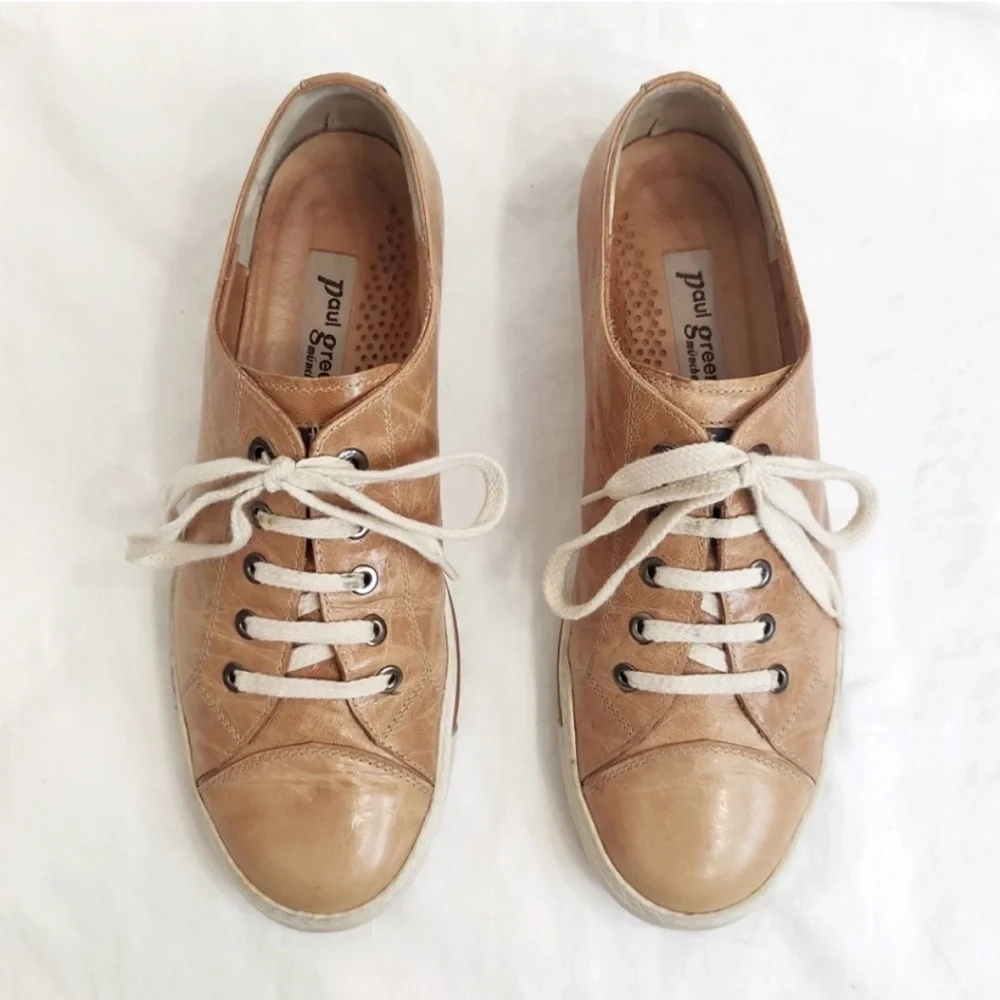 Paul Green Leather Sneakers in Tan